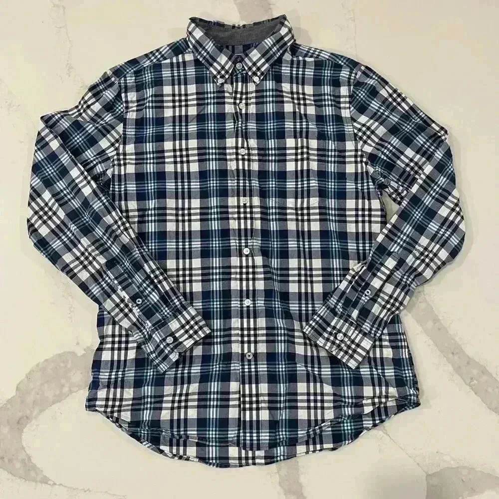 American Eagle Blue Plaid Button Down Long Sleeve Shirt Men's Large Classic Fit